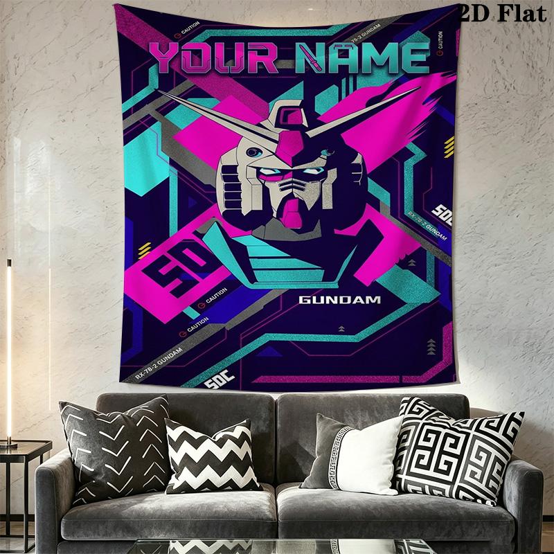 Name Custom Gundam Wall Tapestry Aesthetic Wall Hanging Printed Fabric Blanket Decorative Tapestries for Bedroom Living Room Home Decor