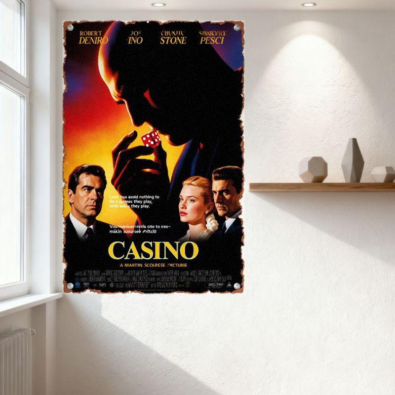 Vintage plechová cedule z kasinového filmu - Robert De Niro Joe Pesci Sharon Stone - Tmavá silueta Červená kostička Plakát pro pánskou jeskyni Bar Ho
