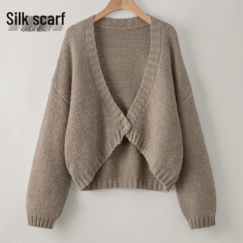 

Women s Relaxed Fit V-Neck Short Knit Cardigan L
