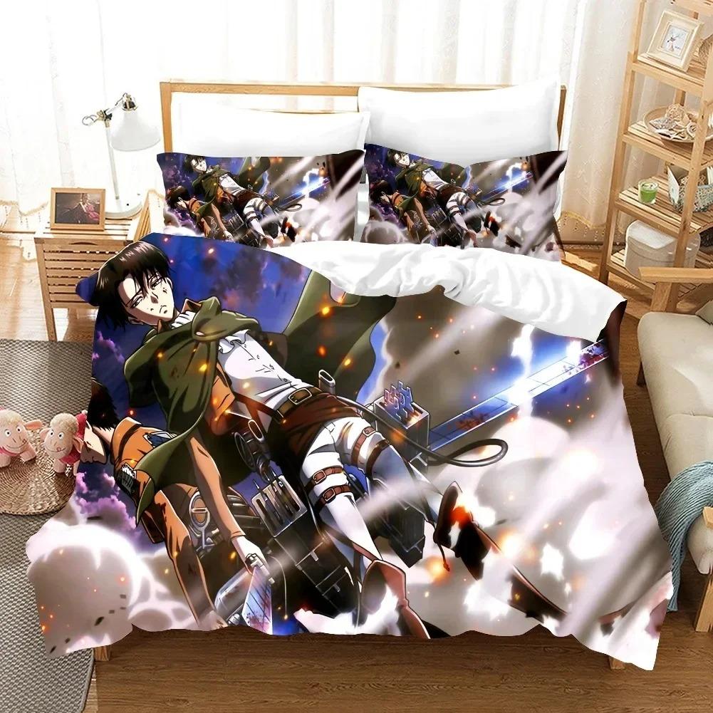 Comforter Attack On Titan Aot Anime Levi Bedding Set 3D Printed Suitable For Bedroom Kids Home Textile