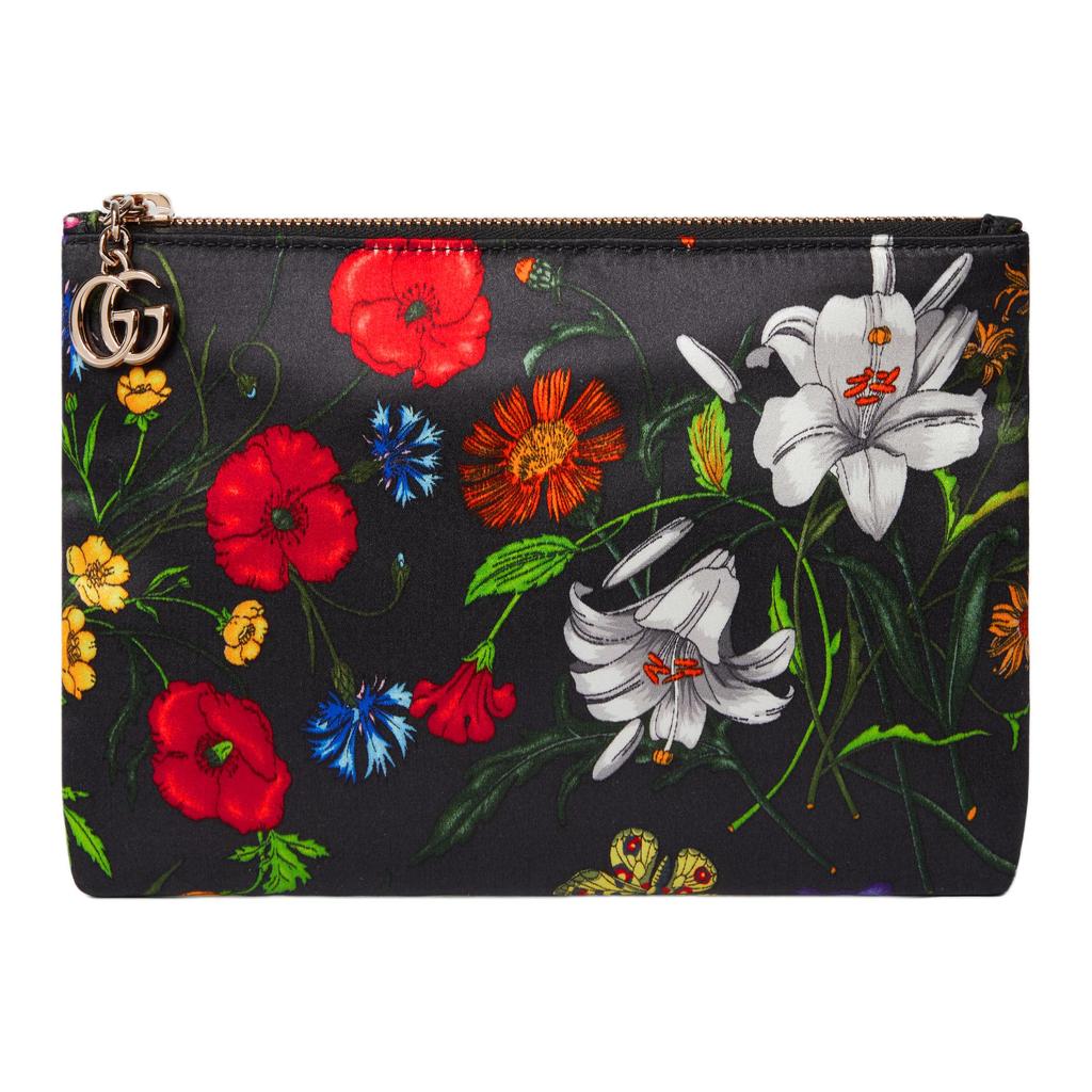 Gucci GG Marmont Printed Zip Closure Silk Clutch Women clutch Black Multicolor 826197-FAEJD-1070