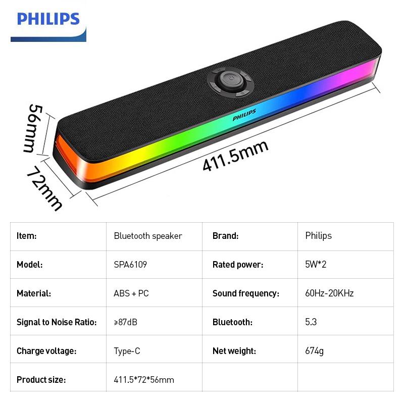 Philips Bluetooth-Lautsprecher SPA6109 mit verstecktem Mikrofon und RGB-Beleuchtung