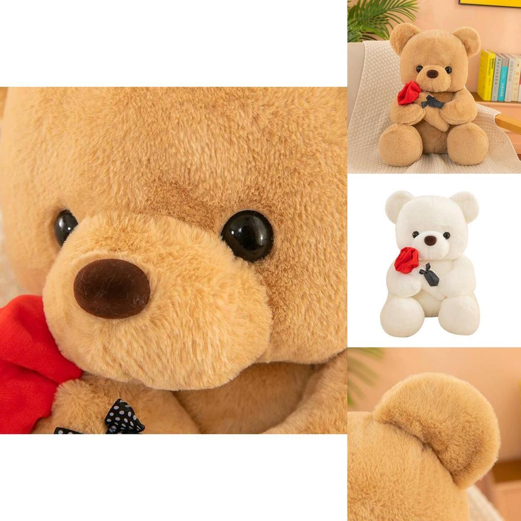 Plush Teddy Bear Toy With Rose Design For Birthday Gift For Teens And Adults