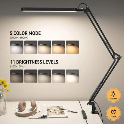 LED Desk Lamp with Clamp Eye-Caring Desk Light with Clamp Swing Arm Lamp 3 Color 10 Dimmable Brightness for Home Office Reading