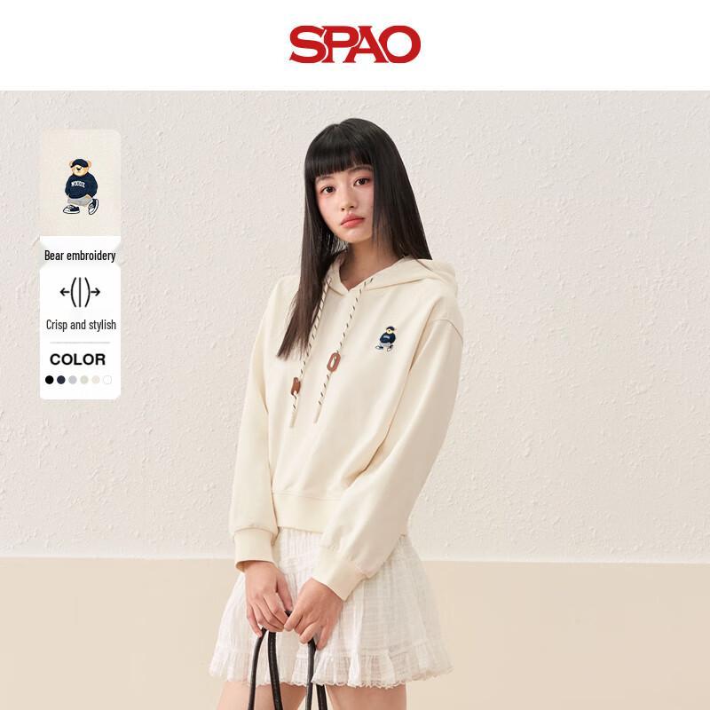 

SPAO Women s Vintage Bear Print Color Block Hoodie L
