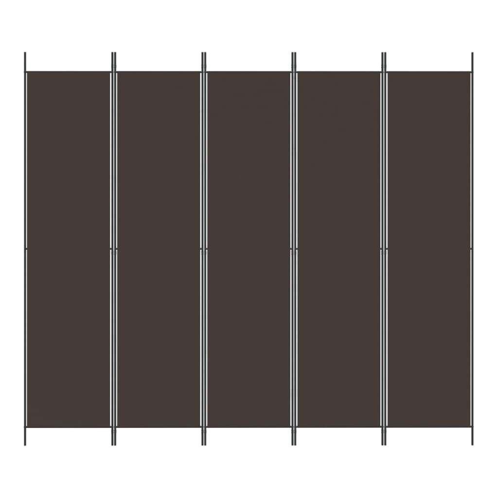 5 Piece Folding Screen In Brown 250 X 220 Cm Fabric