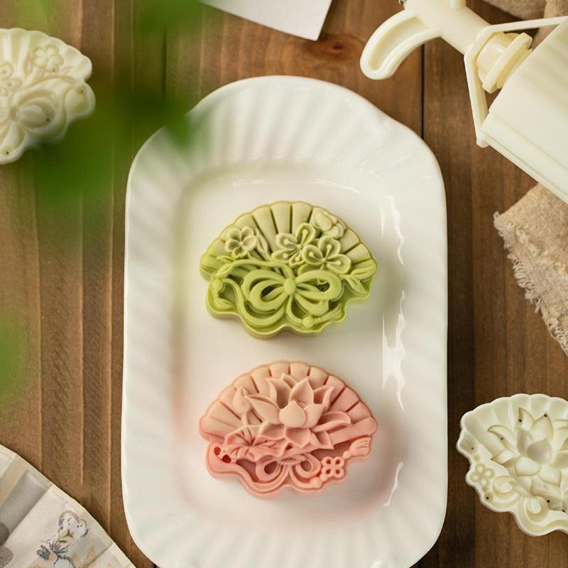 

Форма для лунного пирога «Лотосовый веер» для праздника середины осени, штампы для печенья, ручной пресс, инструмент для выпечки лунного пирога