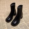 Madingi juodi moteriški ankle boots Madingi užtrauktukai gale Žemas kvadratinis kulnas Moteriški batai Neslystantis storas padas Laisvalaikio kasdienio nešiojimo batai