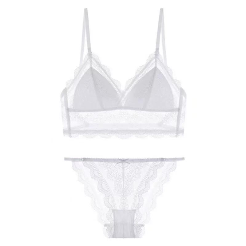 French U‑Shape Beautiful Back Lace Lingerie Set,Wire‑Free Thin Triangle Cup Sexy Bra Set for Women
