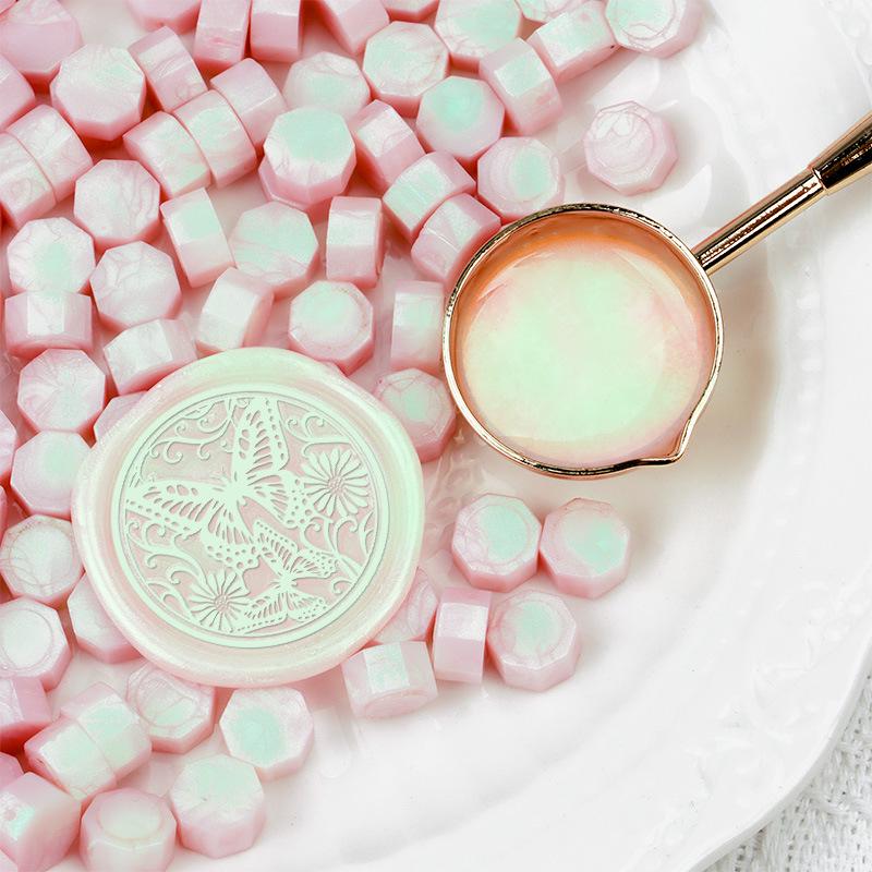 Pearlescent Iridescent Sealing Wax Stamp Set with Octagonal Wax Granules