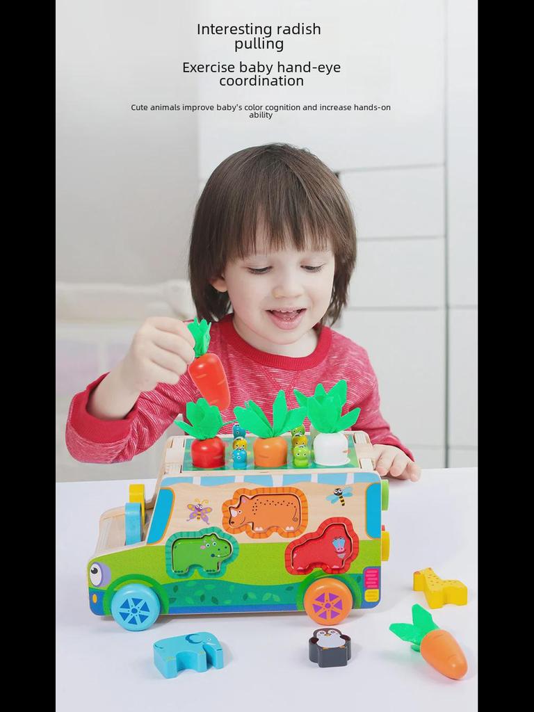 Kids' Educational Farm Orchard Toy Car with Building Blocks and Pull Carrot Puzzle