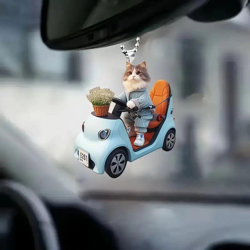 Cute Acrylic Cat Car Hanging Decoration Adorable Cartoon Style For Interior Decor