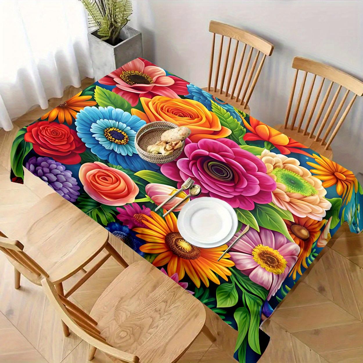 Levendig Bloemig Rechthoekig Tafelkleed voor Tafeldecoratie Boho Aquarel Bloemen Print Keuken Eettafelkleed Feestdecoratie 140x140cm