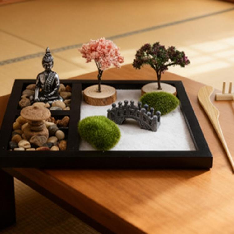 Mini Zenes Garden Set for Desk with Sand,Rakes,Black Black Base Sand Garden Zenes Decors Meditations Gift Stress Relief