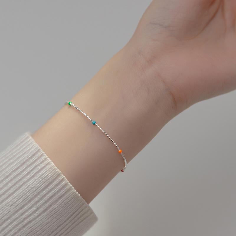 Handmade Bohemian 925 Sterling Silver Colorful Beads Beaded Bracelet for Women Girls Gifts