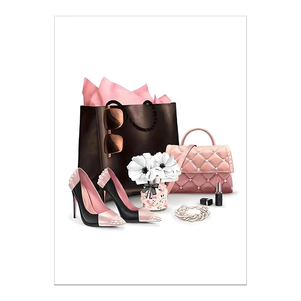 Fashion Girly Pink Makeup Collection EyeLash Lipstick Perfume Poster Canvas Painting Wall Art Pictures Home Bedroom Decor