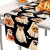 Halloween Polka Dot Ghost Dog Pumpkin Linen Table Runner Party Decor Reusable Kitchen Dining Table Runners Halloween Decoration