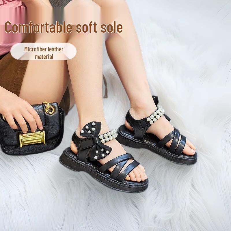 Girls' Summer Pearl Sandals - Casual, Versatile Princess Shoes for Beach Perfect for Small & Medium Children