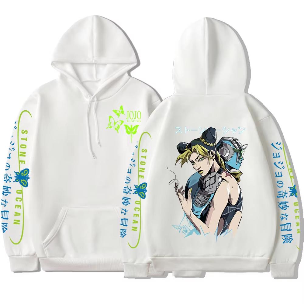 Anime JoJo Bizarre Adventure Stone Ocean Hoodie Jolyne Cujoh Print Hooded Men Women Hoodies Harajuku Streetwear Male Sweatshirt