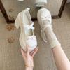 Bow Thick High-heeled Small Leather Shoes Women's 2025 Autumn New Japanese Heightening French Versatile Mary Jane Single Shoes