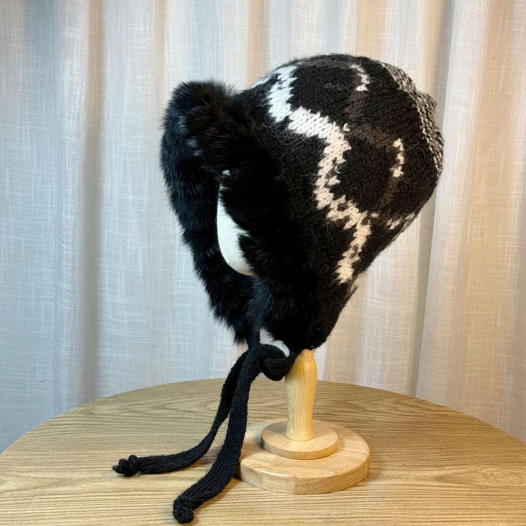 New Style Real Rabbit Fur Hat for Women Winter Thickened Warm Wool Hat Ethnic Style Plush Cold Proof Ear Protection Lei Feng Hat