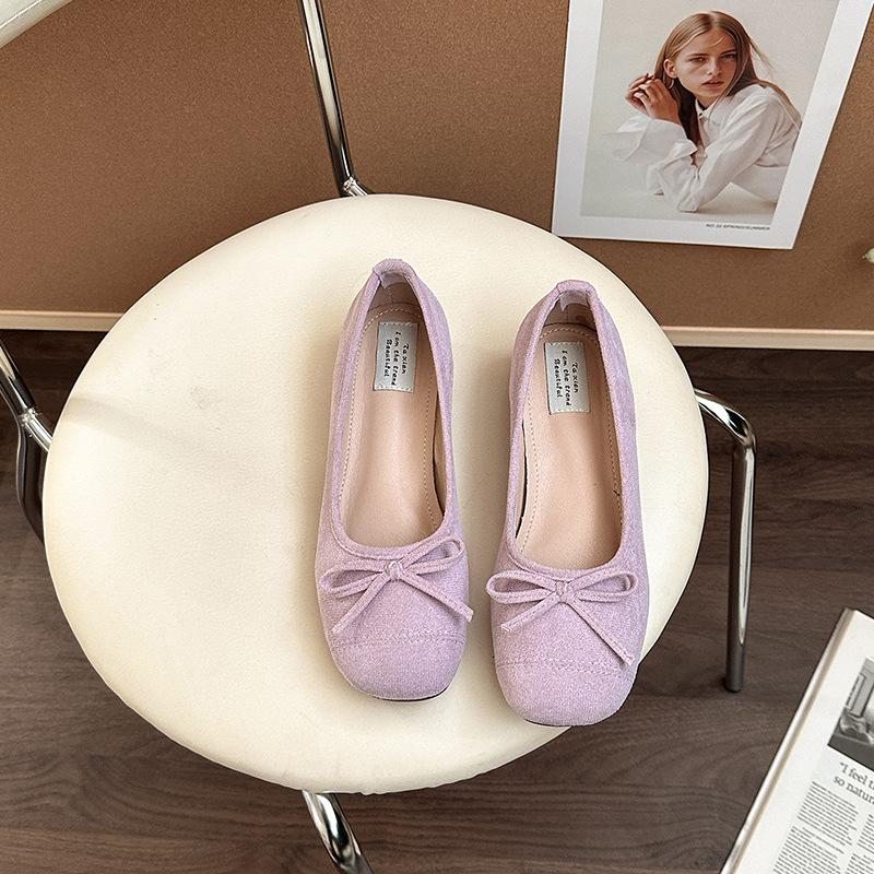 French retro flat-soled ballet shoes women's summer new suede commuting shallow mouth flat-soled single shoes soft-soled grandma shoes