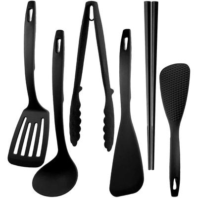 NagaO Tsubame Sanjo Kitchen Tool Set 6 Pieces Spatula Ladle Tongs Turner Cooking Chopsticks Rice Paddle Black Made Japan