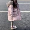 Warm and Thick Girls' Hooded Down Cotton Jacket with Big Faux Fur Collar