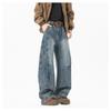 Mens Distressed Patchwork Jeans Thin Loose Straight Leg Wide Pants Teens