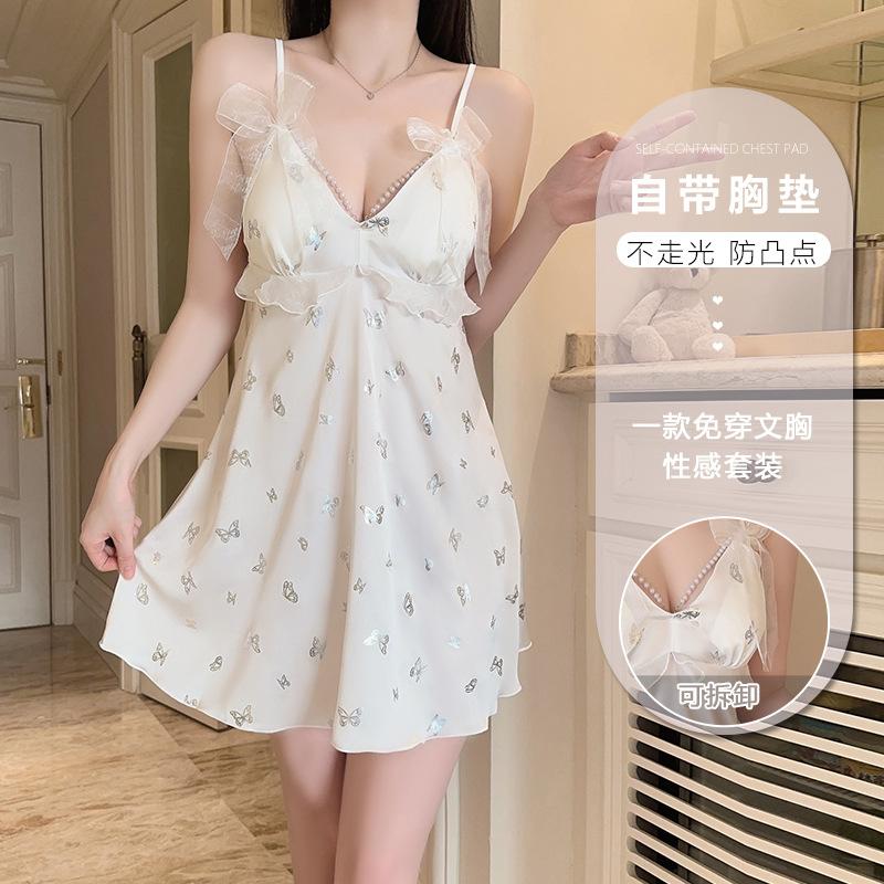 Women's Plus Size Silky Deep V Padded Sleep Dress Lounge Set