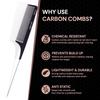 IKONIC CARBON COMB - CC-007 BLACK with Ionic Coating for Static Free Styling, Comes with an Extended Tapered Steel Handle That Doubles As a Hair