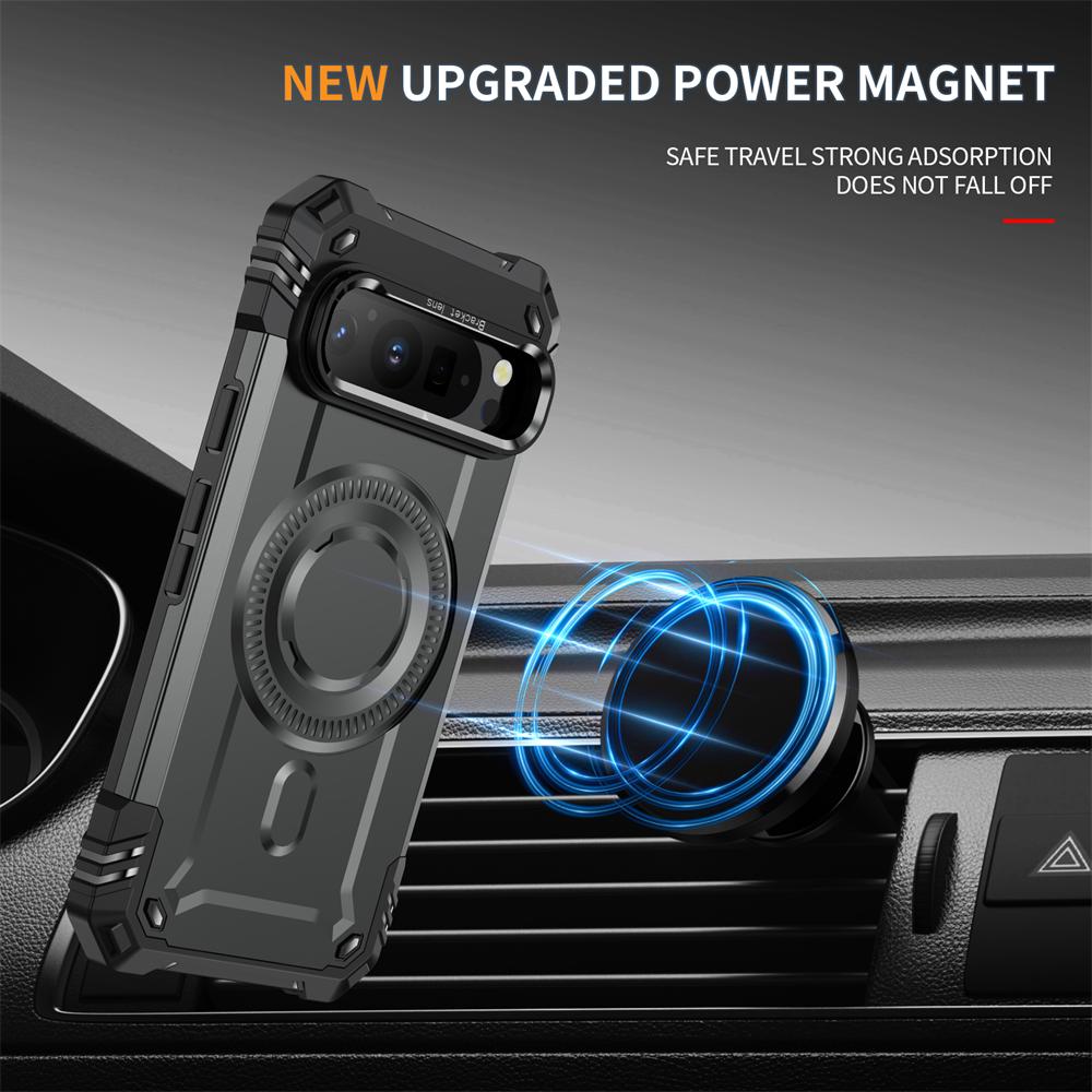 Magnetic Support Wireless Charging Camera Bracket Phone Case for Google Pixel 9 Pro XL Hard Shell Shockproof Protection Cover