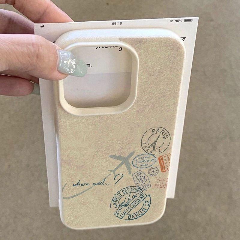 World Travel Map Stamp Case For iPhone 17 16 15 14 13 12 11 Pro Max Paris Berlin Flight Ticket Airplane Aesthetic Hard  Cover