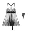 Lace Deep V Camisole Nightgown with Bow - Women's See-Through Home Pajama Set