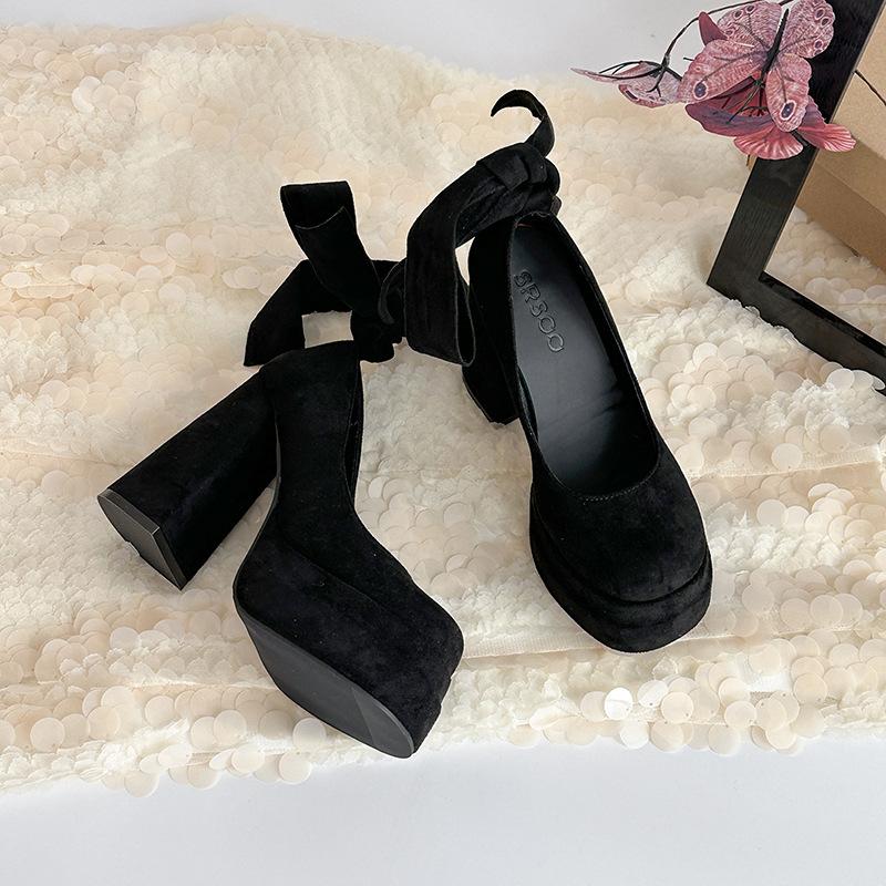 

Versatile back tie bow Mary Jane shoes two wear light mouth single shoes women s summer fashion French retro high heels 34