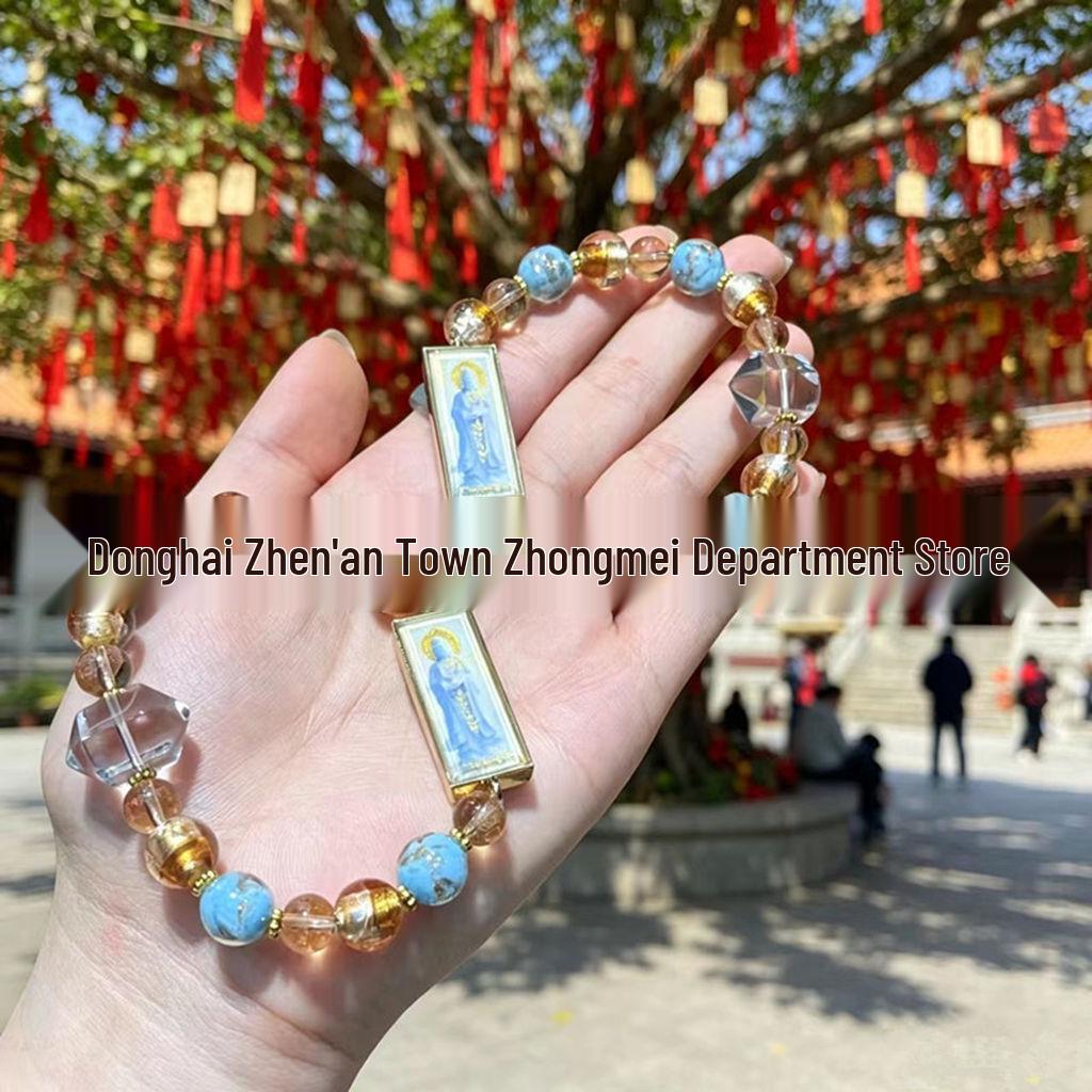 Scenic Spot Luminous Bead Bracelet with Ash Glaze, Gold Foil, and Imitation Crystal Stones