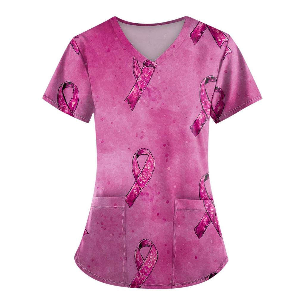 Women's Fashion V-Neck Short Sleeve Overalls With Pockets Printed Tops Clothes