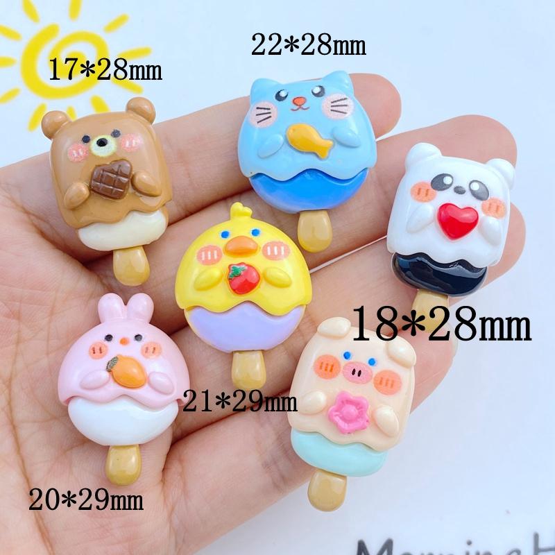 

10Pcs New Cute Resin Cartoon Cat Bear Rabbit Pig Lollipop Flat Back Parts Embellishments For Hair Bows