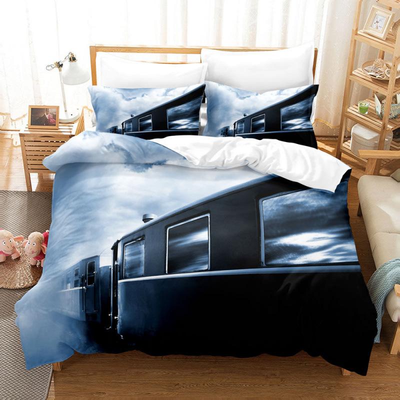 Steam Locomotive, Old-Fashioned, Shabby Train, Transportation, Digital Printing, Three-Piece Bed Sheet