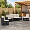 6 Piece Garden Sofa Set Black and Cream White Poly Rattan