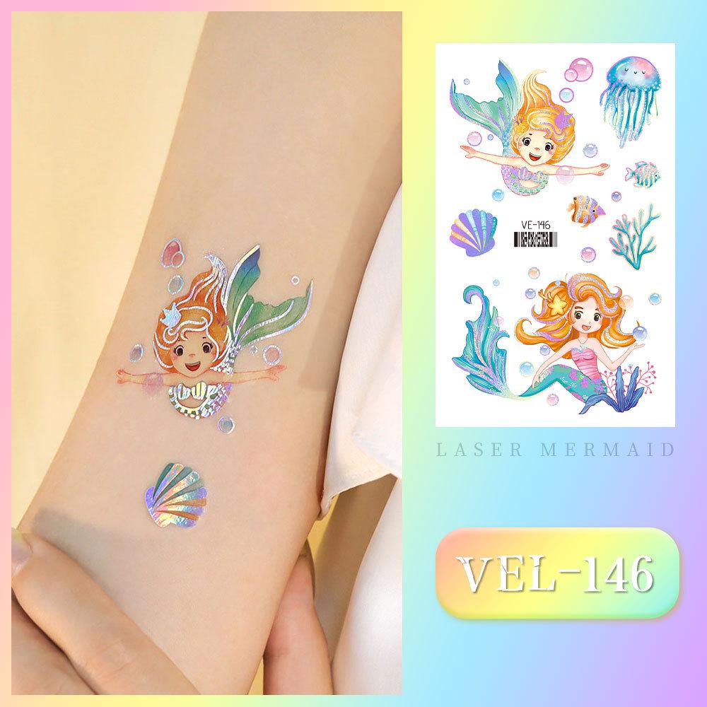 Waterproof Kids' Cartoon Tattoo Stickers: Princess, Butterfly & Mermaid Series