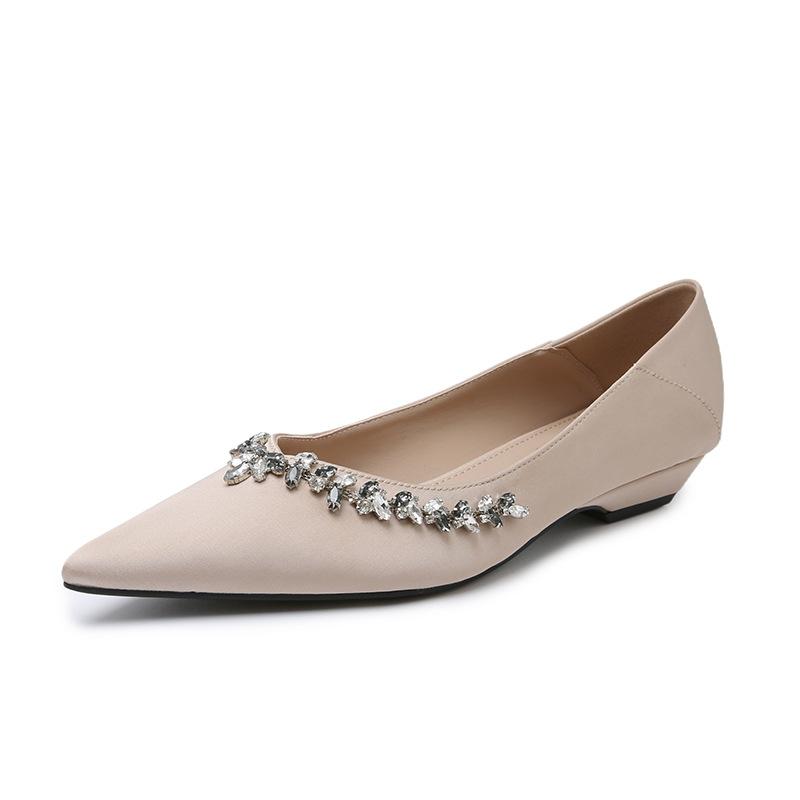 Fashion Elegant Pointed Toe Crystal Low Heel Pumps Women Comfort Shallow Brand Designer Shoe Luxury Wedding Bridal Shoe Zapatos De Mujer