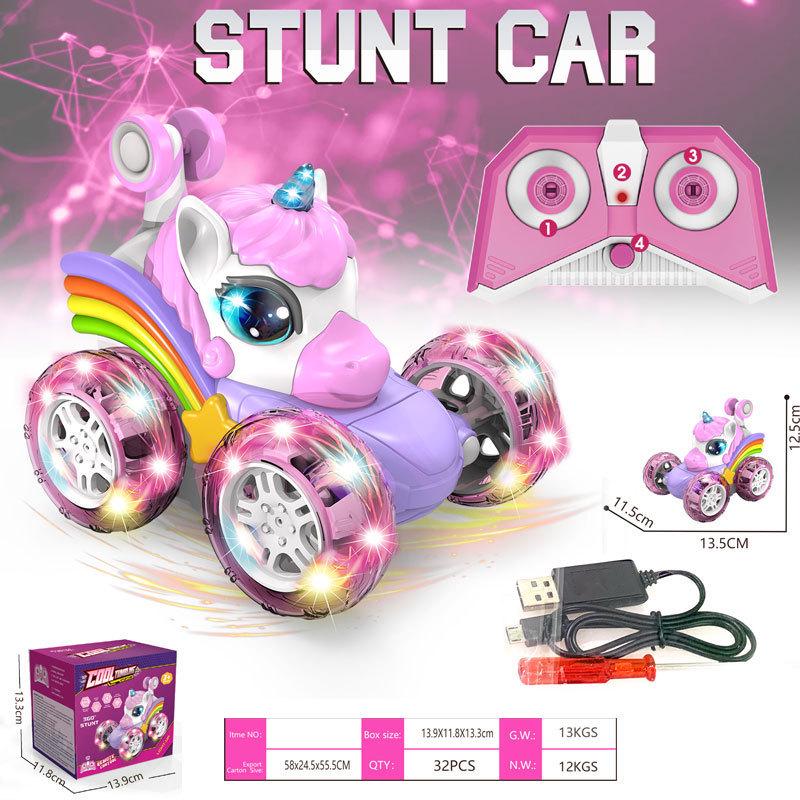 Kids  Unicorn Remote Control Stunt Car with Colorful Lights - Fun & Cute Drift Toy