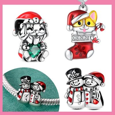 Copper Christmas Snowman Old Man Charm Pendant Beads Fit Authentic Bracelet Ideal For Women Valentine Day Jewellery Gifts