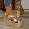 Fashion Women Sandals Summer New Golden Wedges Ankle Buckle High Heels Shoes Peep Toe Open To Elegant Sexy Sandals for Women