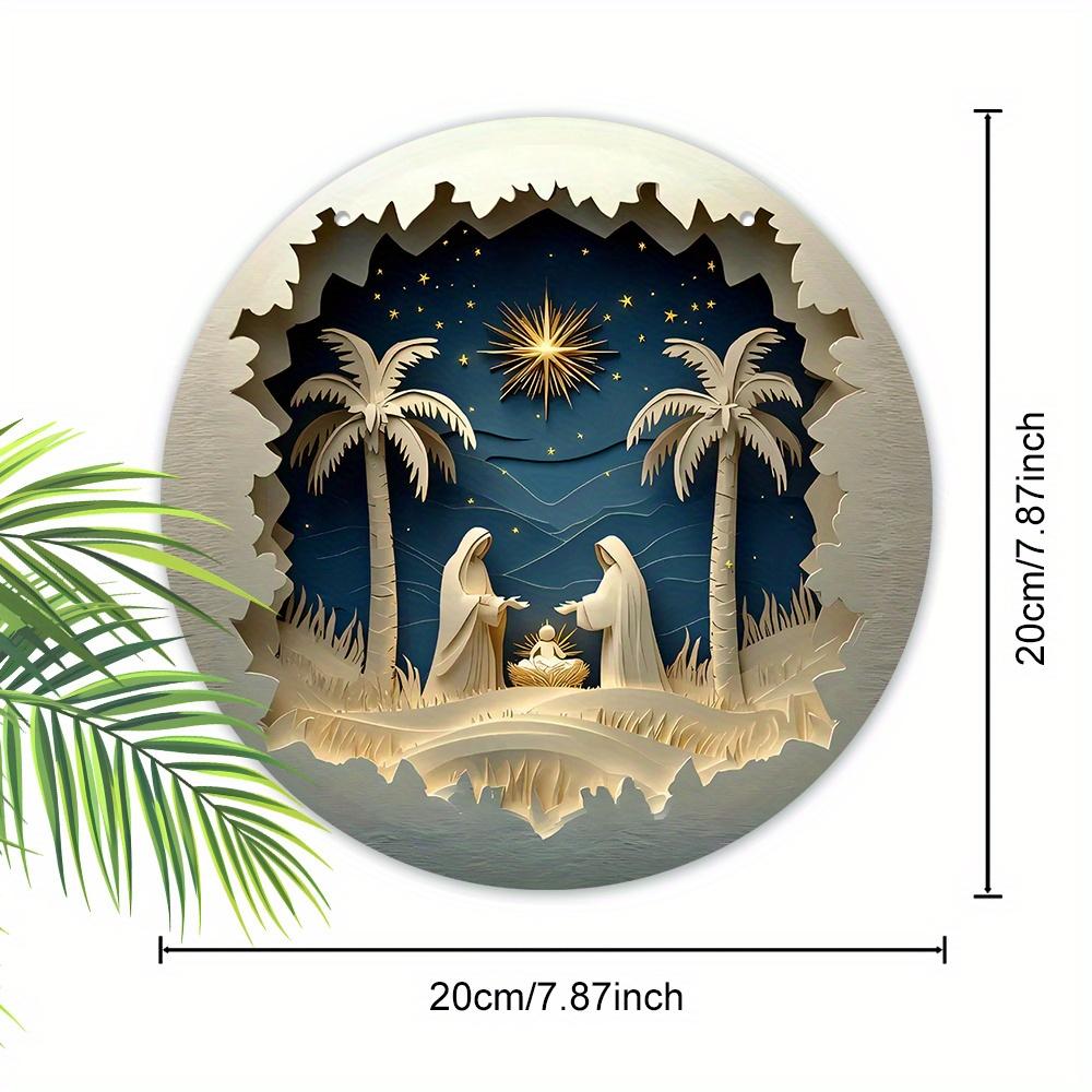 5pcs Rustic 7.87" Round Wooden Nativity Scene Sign, Classic 2D Print, Durable & Pre-Drilled for Easy Hanging, Multi-Purpose for Home, Kitchen, Garden