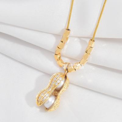 Lucky Peanut Necklace Women'S Chinese Style Retro Trend Versatile Zircon Pearl Pendant Jewelry