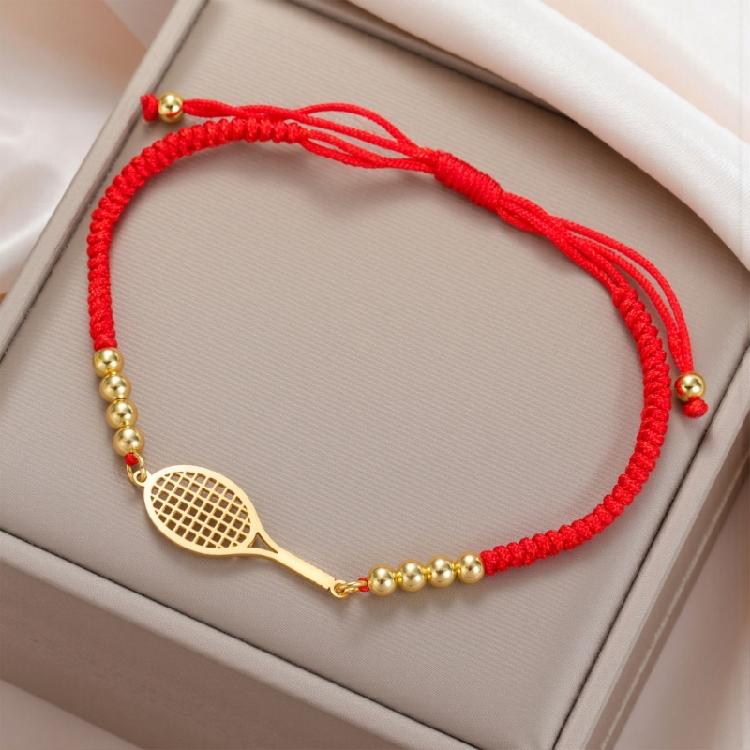 Gioiello Sportivo Minimalista in Acciaio Inossidabile con Intaglio Racchetta e Cordino Intrecciato Personalizzabile