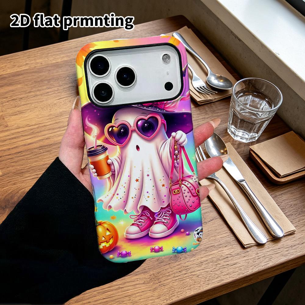 Phone Case: 2D Flat Design Suitable for iPhone 18, 17, 16, 15, 14, 13 Pro Film Protective Case, Couple Style, Trendy Cool Ghost, Christmas and Hallowe