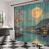 Japanese Cherry Blossom Shower Curtain Full Moon Floral Lake Mountain Wonderland Starry Sky Rustic Asian Anime Watercolor